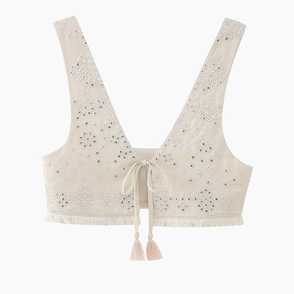 Embroidered Mirror Crop Top - L